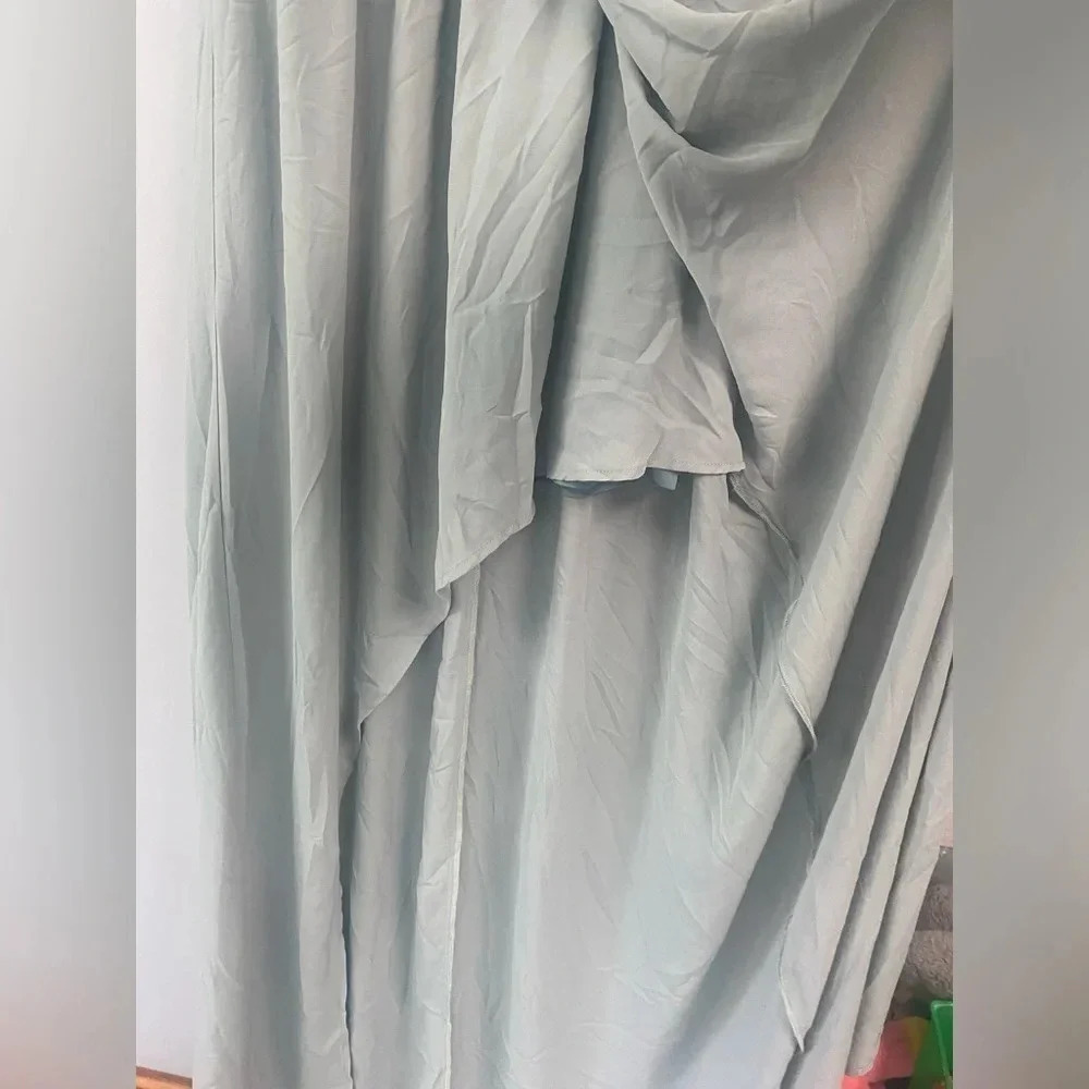 Show Me Your Mumu Kendall Chiffon Maxi Dress V-neck Size Large Silver Sage Blue - Picture 4 of 10